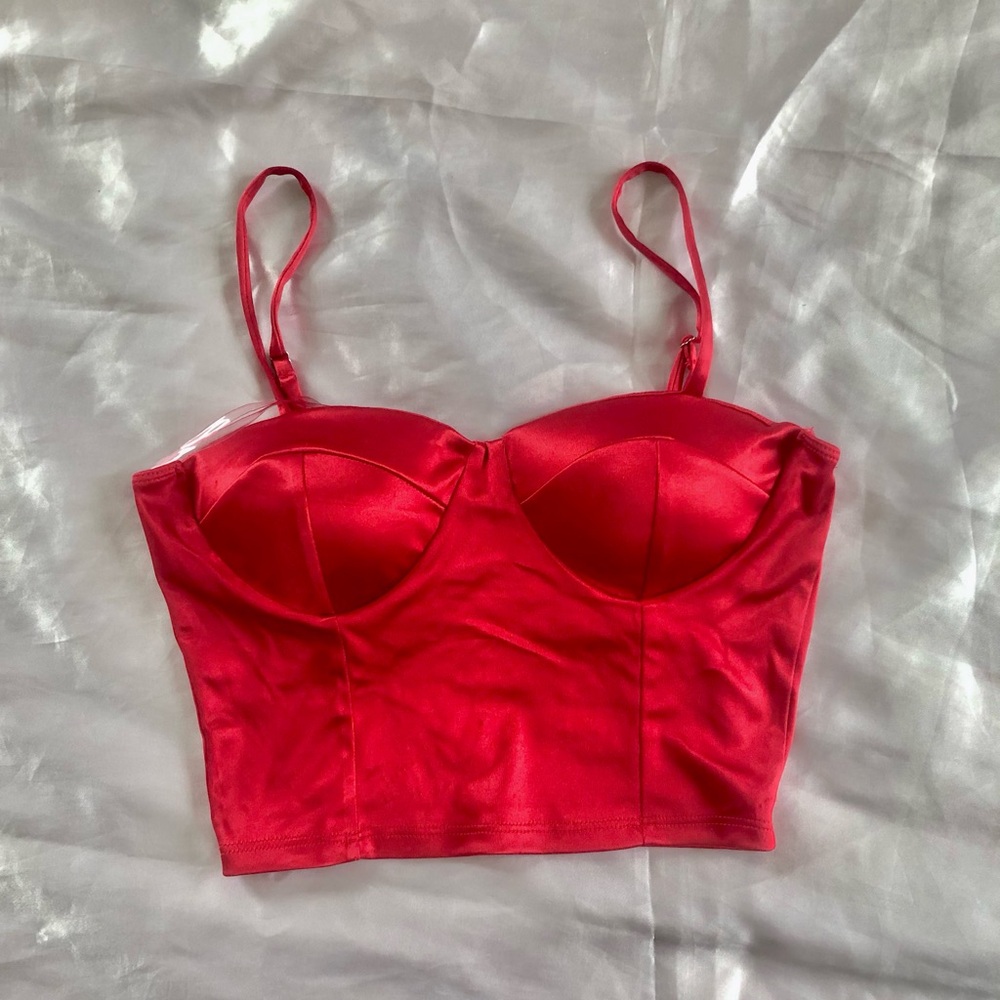 Cherry Red satin bustier cami top.